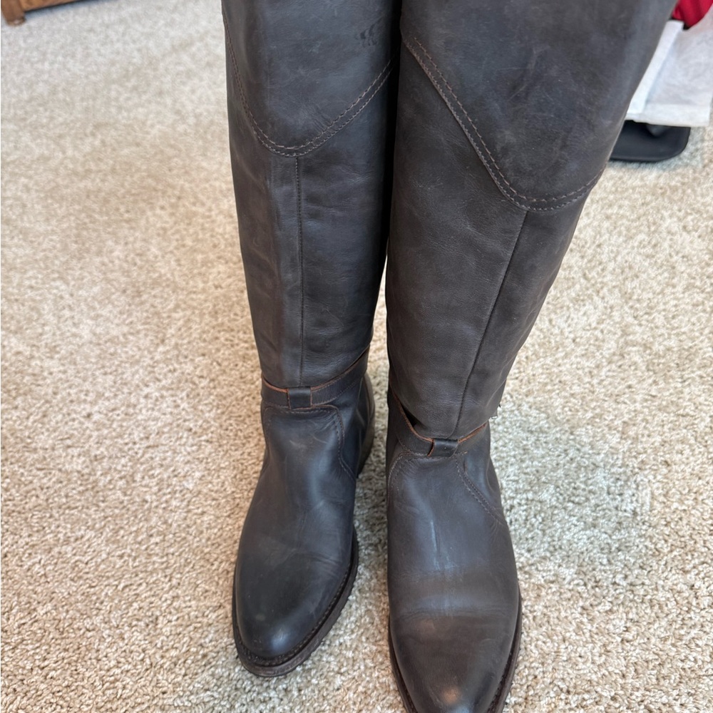 Frye Tall Leather Riding Boots in Dark Brown